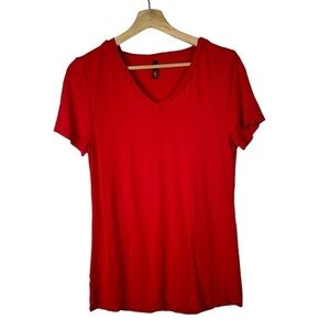 JW Style Red V-Neck Short Sleeve T-Shirt M